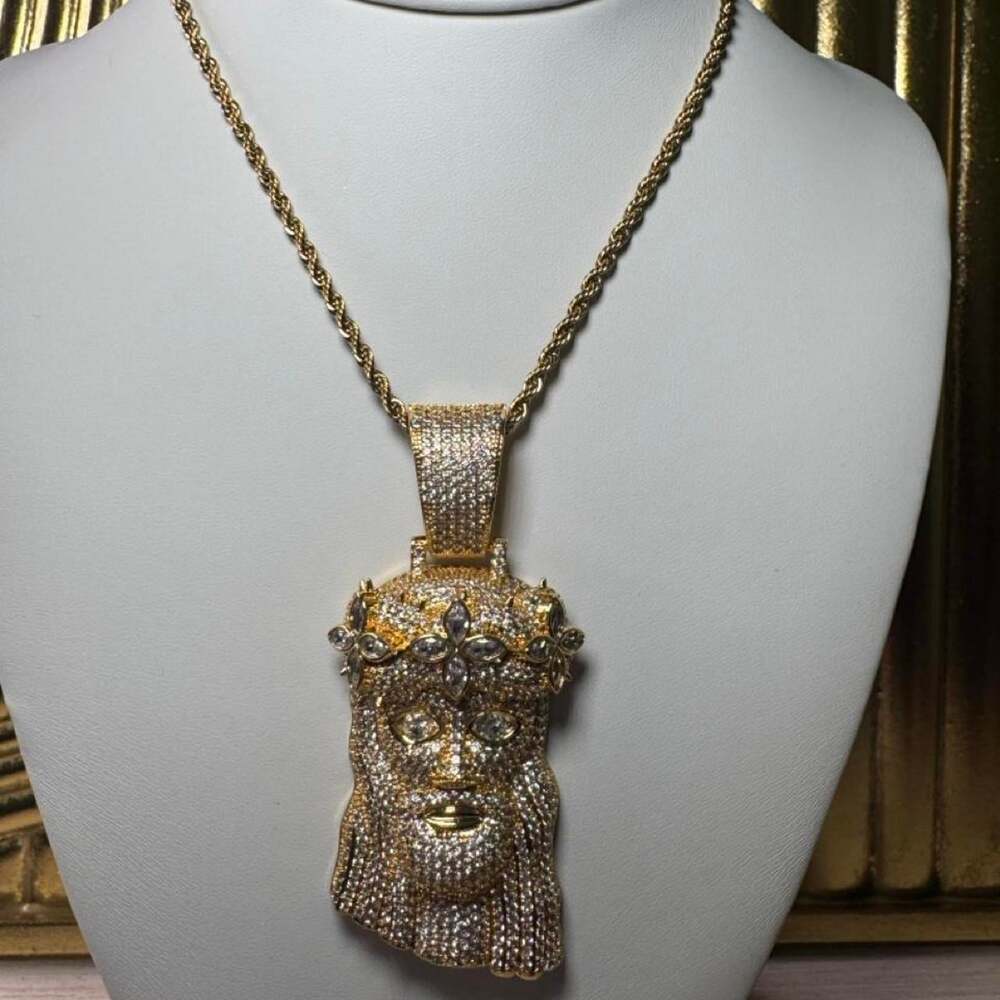 Gold Jesus Clover Pendant Necklace 897 F - Picture 5 of 6
